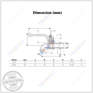 kích thước Vòi bi tay dài Sanwa - nhỏ gọn, để lắp đặt và sử dụng, phù hợp với các cỡ ống thông dụng