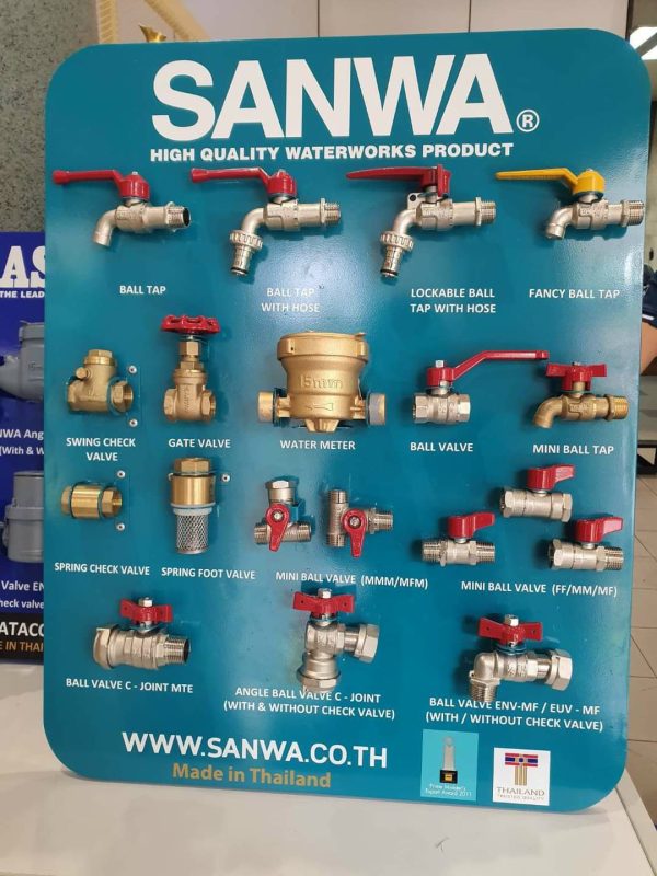 bảng mẫu thiết bị van vòi, đồng hồ nước sanwa thái lan, chất lượng vượt trội đẳng cấp